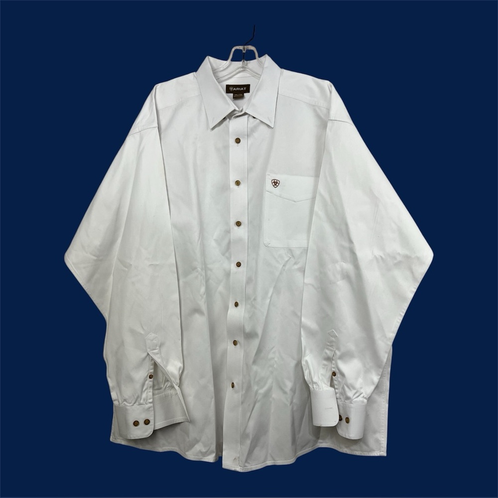 Ariat Mens Button Down Western Shirt Twill White XXL‎ Cowboy Rodeo Ranch Oxford
